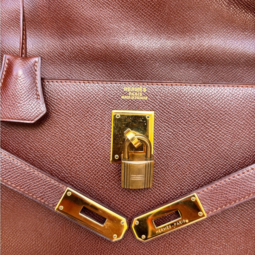 Authentic HERMES KELLY 32 gold brown courchevel leather bag - Picture 10 of 15